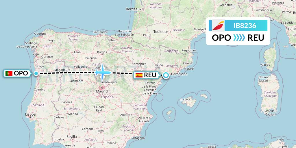IB8236 Iberia Flight Map: Porto to Reus