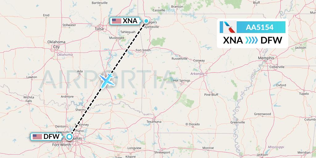 AA5154 American Airlines Flight Map: Bentonville to Dallas