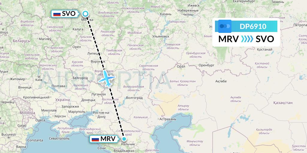DP6910 Pobeda Flight Map: Mineralnye Vody to Moscow