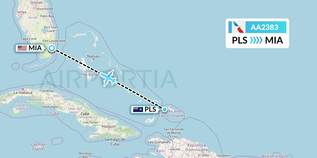 AA2383 American Airlines Flight Map: Providenciales to Miami