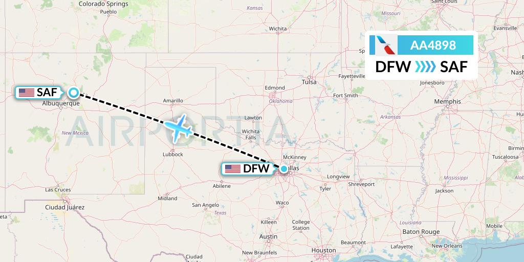AA4898 American Airlines Flight Map: Dallas to Santa Fe