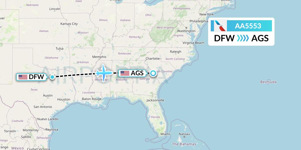 AA5553 American Airlines Flight Map: Dallas to Augusta