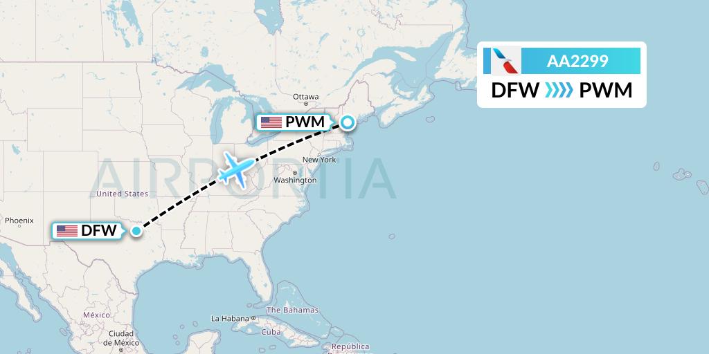 AA2299 American Airlines Flight Map: Dallas to Portland