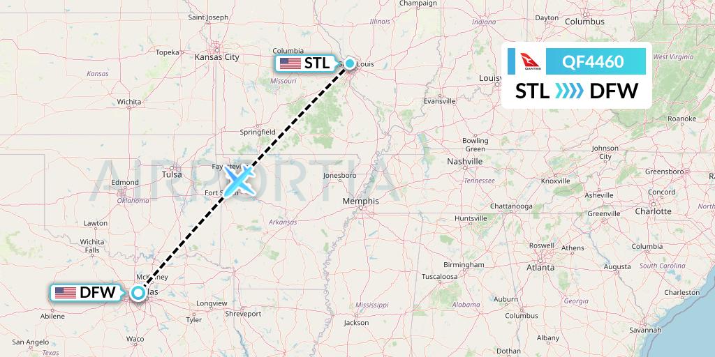 QF4460 Qantas Flight Map: St. Louis to Dallas