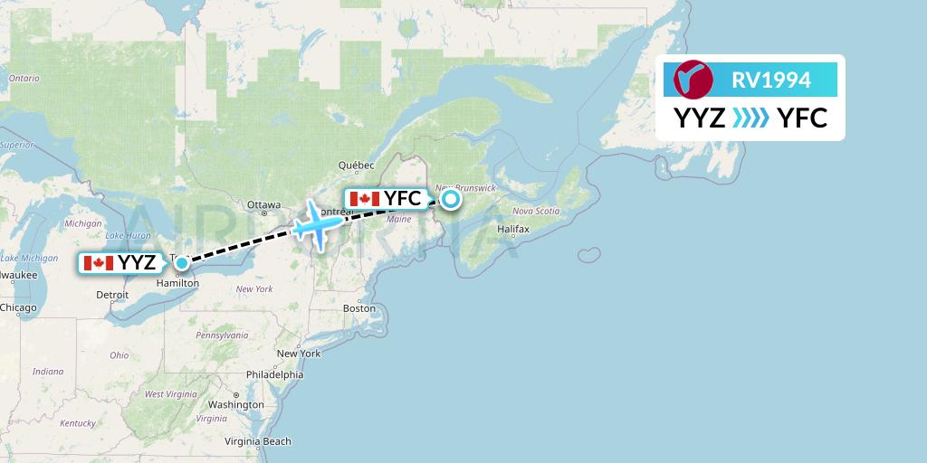 RV1994 Air Canada Rouge Flight Map: Toronto to Fredericton