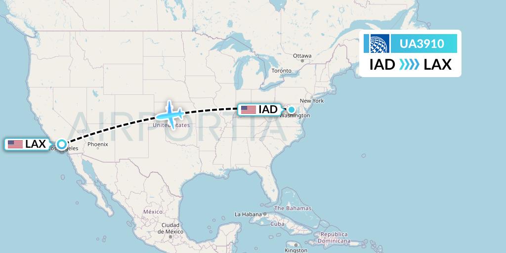 UA3910 United Airlines Flight Map: Washington to Los Angeles