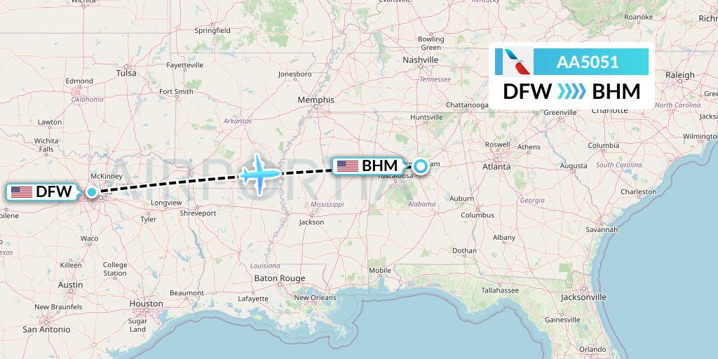 AA5051 American Airlines Flight Map: Dallas to Birmingham