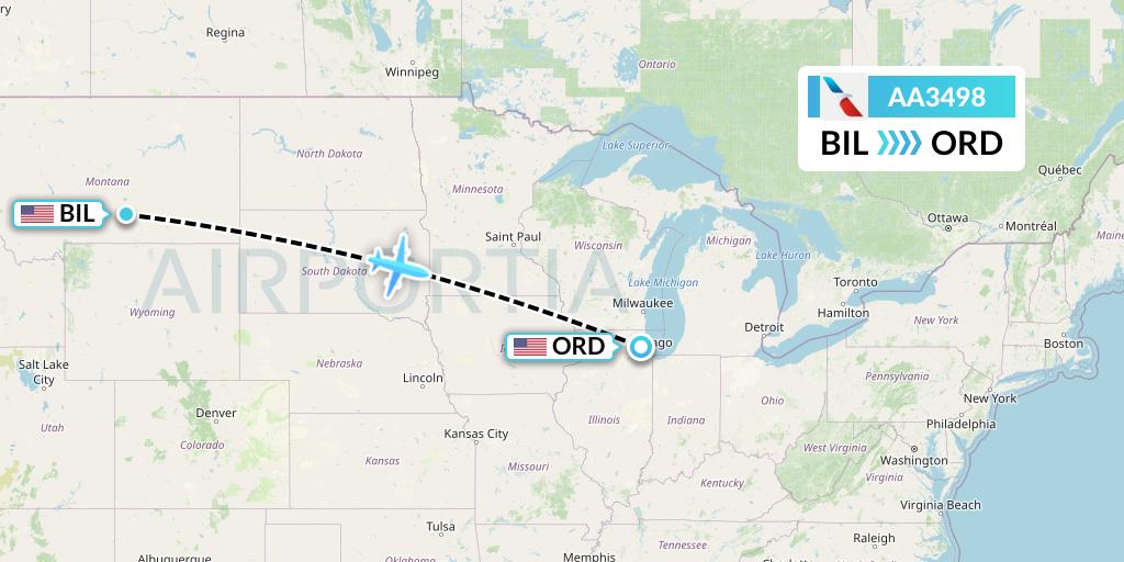 AA3498 American Airlines Flight Map: Billings to Chicago
