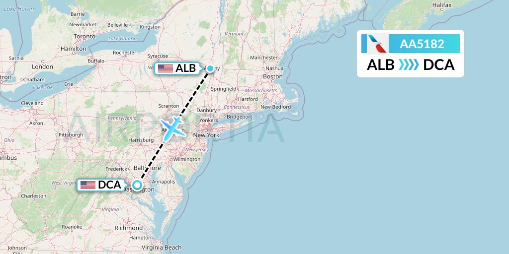 AA5182 American Airlines Flight Map: Albany to Washington
