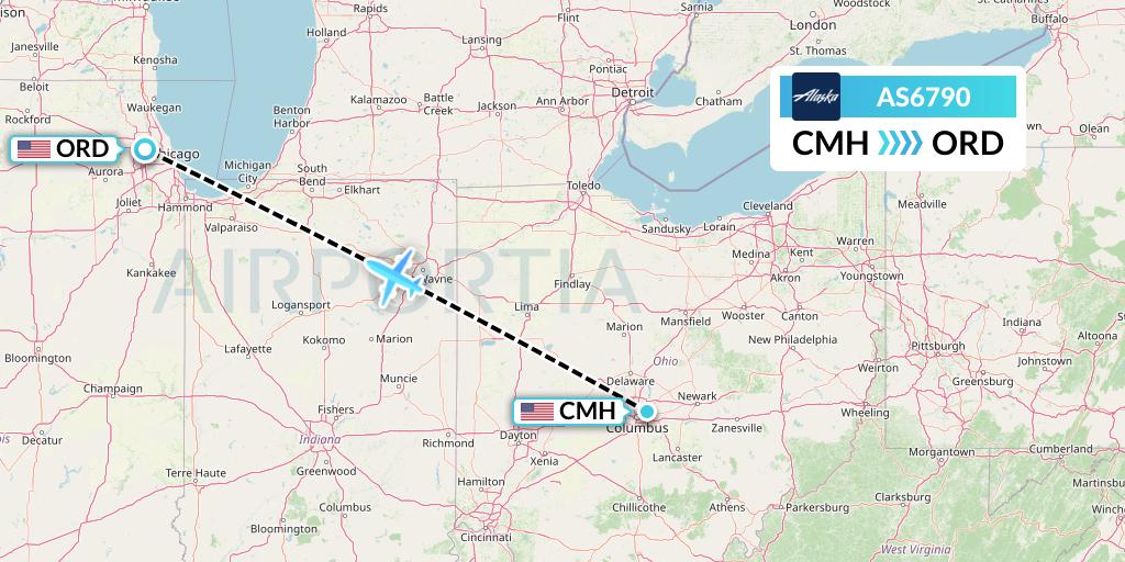 AS6790 Alaska Airlines Flight Map: Columbus to Chicago