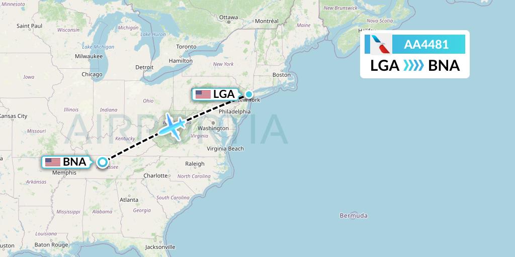AA4481 American Airlines Flight Map: New York to Nashville