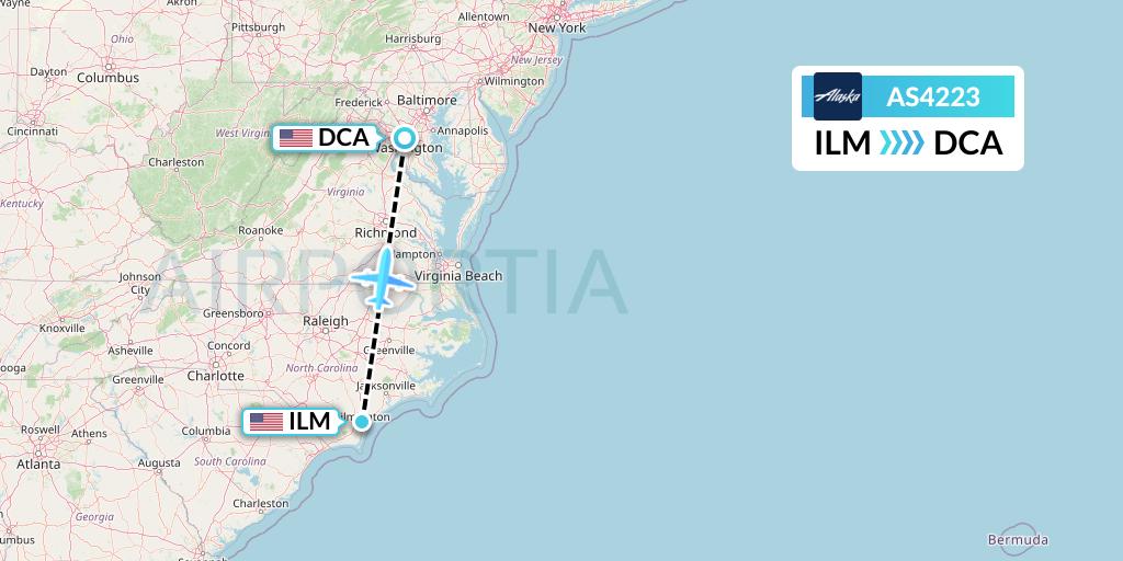 AS4223 Alaska Airlines Flight Map: Wilmington to Washington