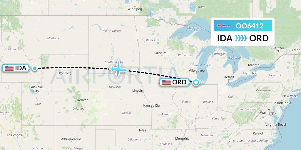 OO6412 SkyWest Airlines Flight Map: Idaho Falls to Chicago