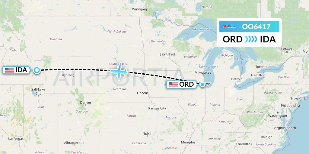 OO6417 SkyWest Airlines Flight Map: Chicago to Idaho Falls