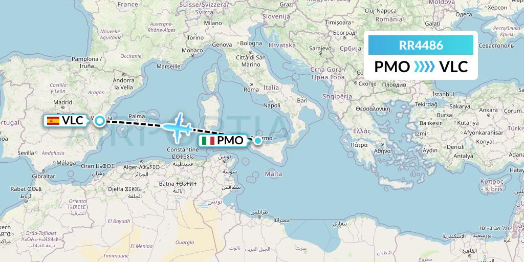 RR4486 Royal Air Force Flight Map: Palermo to Valencia