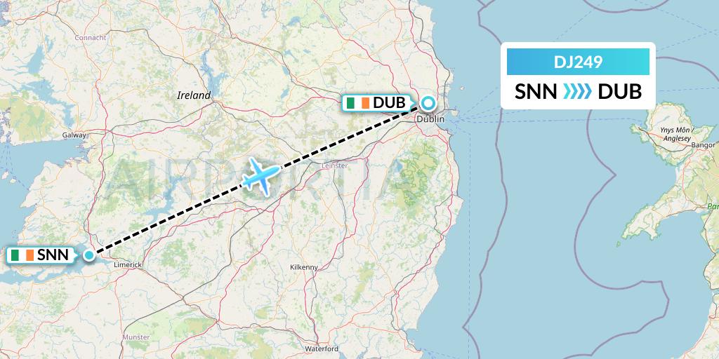 DJ249 Air Djibouti Flight Map: Shannon to Dublin
