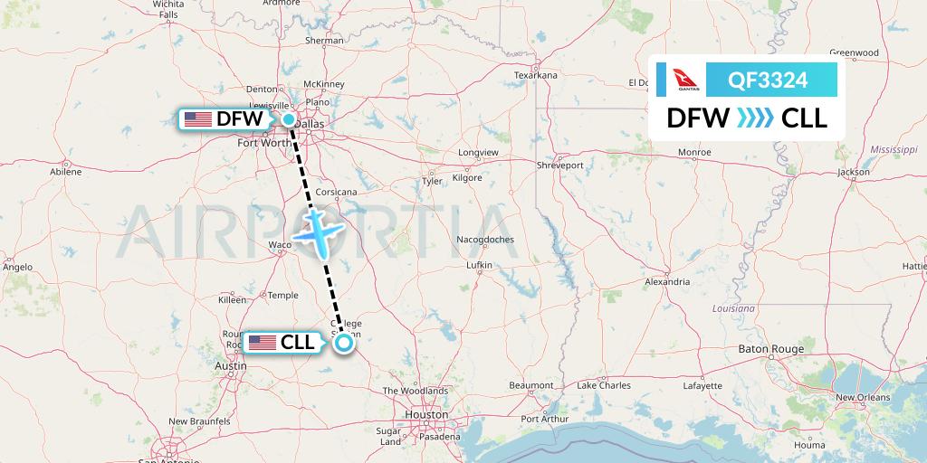 QF3324 Qantas Flight Map: Dallas to College Station