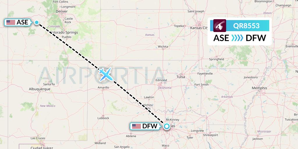 QR8553 Qatar Airways Flight Map: Aspen to Dallas