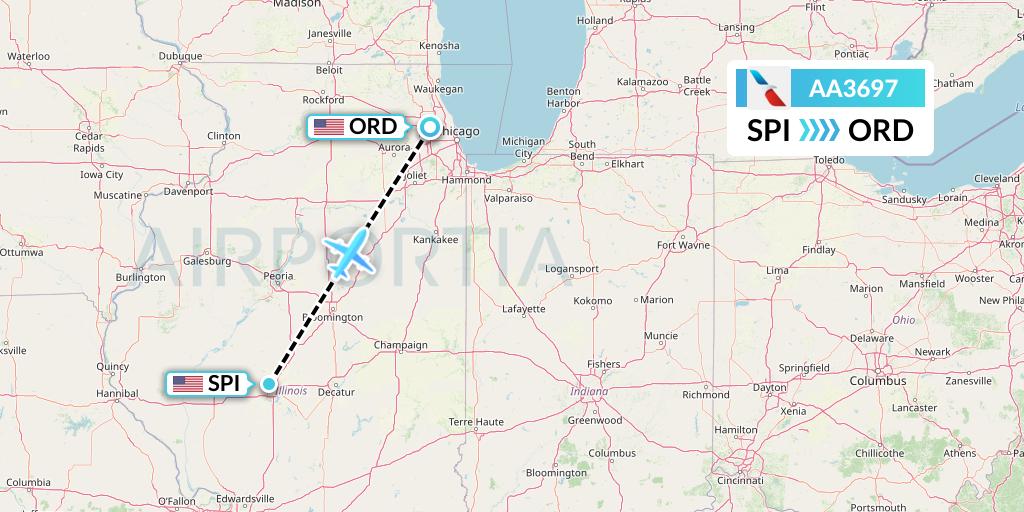 AA3697 American Airlines Flight Map: Springfield to Chicago