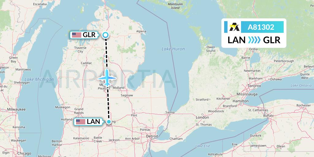 A81302 Aerolink Uganda Flight Map: Lansing to Gaylord