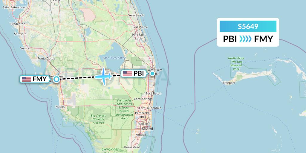 S5649 Star Air Flight Map: West Palm Beach to Fort Myers