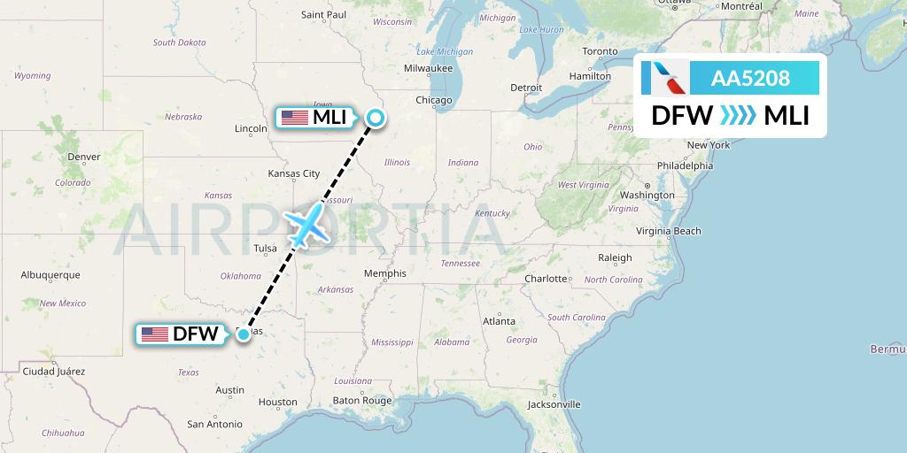 AA5208 American Airlines Flight Map: Dallas to Moline