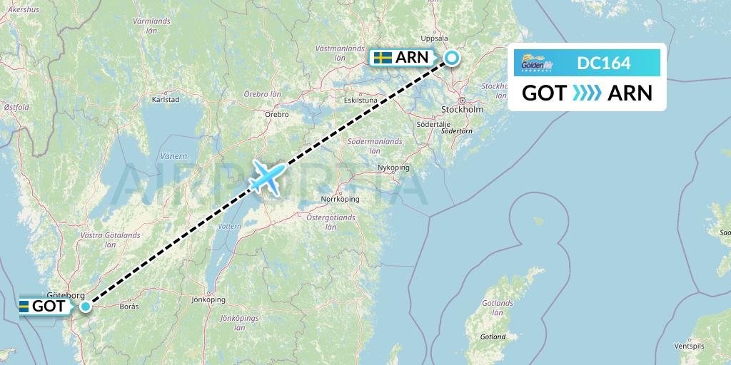 DC164 Braathens Regional Flight Map: Gothenburg to Stockholm