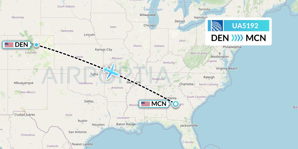 UA5192 United Airlines Flight Map: Denver to Macon