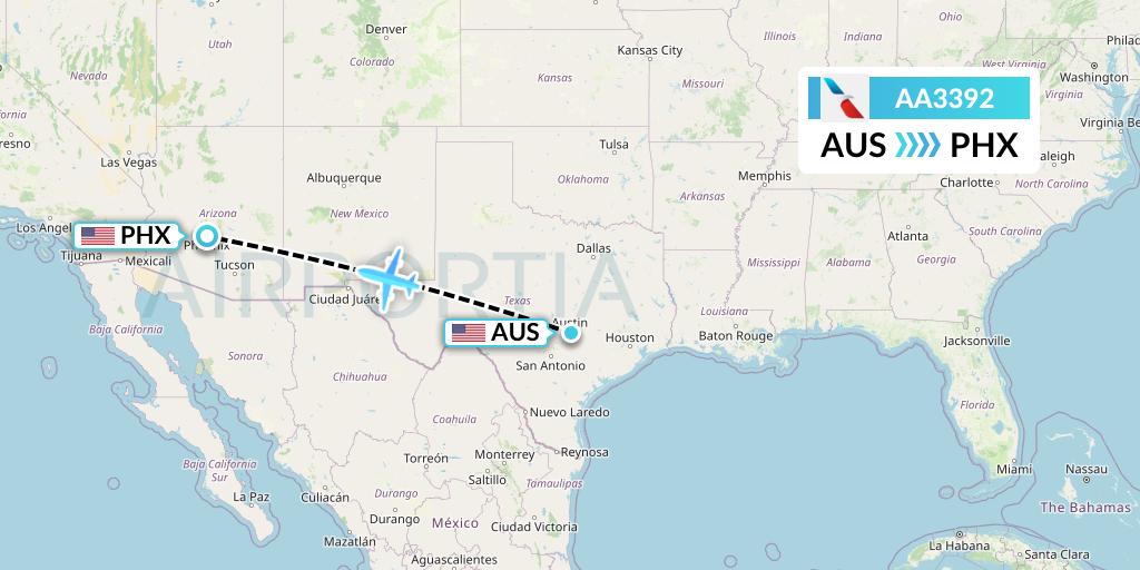 AA3392 American Airlines Flight Map: Austin to Phoenix