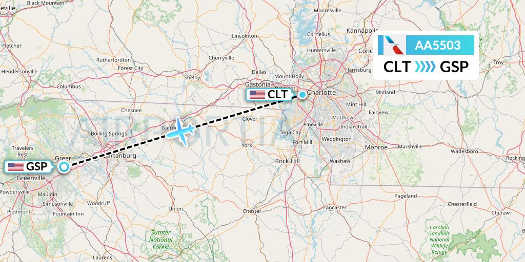 AA5503 American Airlines Flight Map: Charlotte to Greenville-Spartanburg