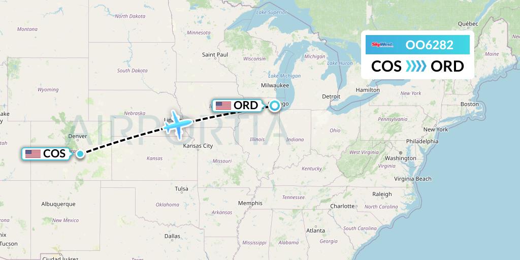 OO6282 SkyWest Airlines Flight Map: Colorado Springs to Chicago