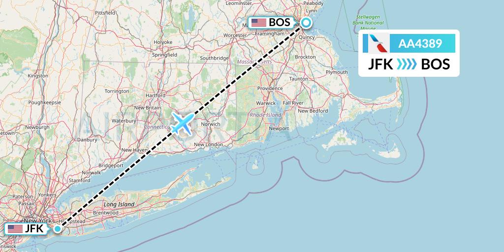 AA4389 American Airlines Flight Map: New York to Boston