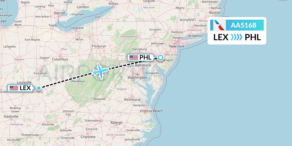 AA5168 American Airlines Flight Map: Lexington to Philadelphia