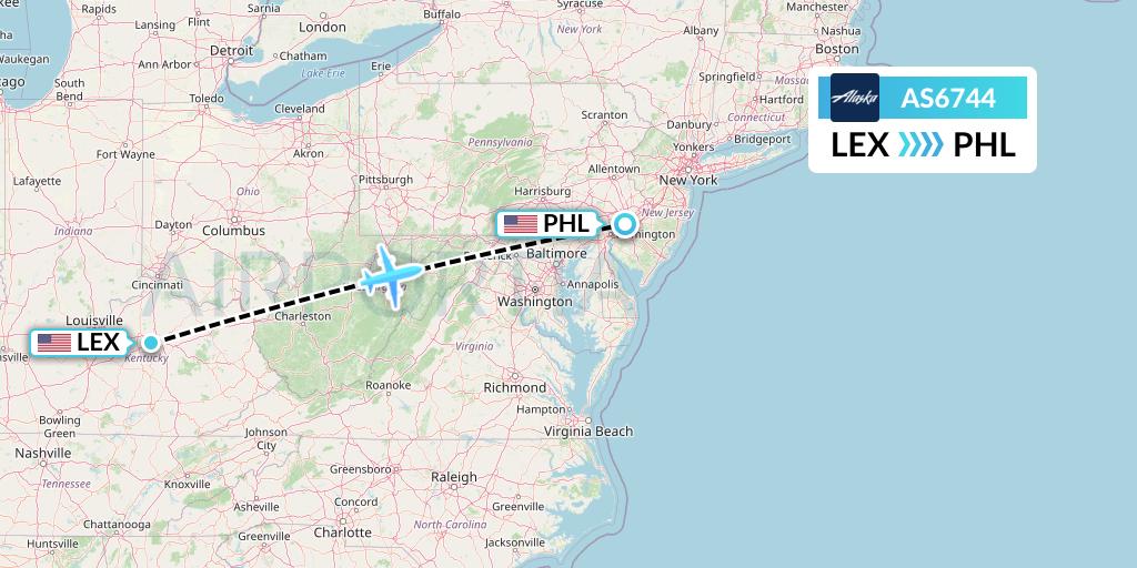 AS6744 Alaska Airlines Flight Map: Lexington to Philadelphia