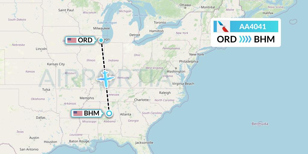 AA4041 American Airlines Flight Map: Chicago to Birmingham
