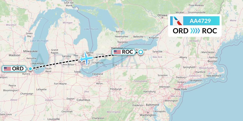 AA4729 American Airlines Flight Map: Chicago to Rochester