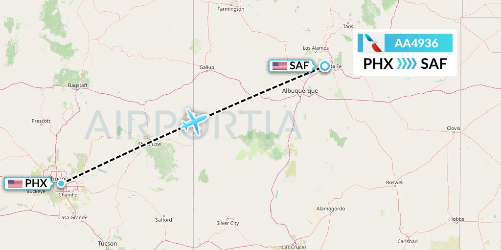 AA4936 American Airlines Flight Map: Phoenix to Santa Fe