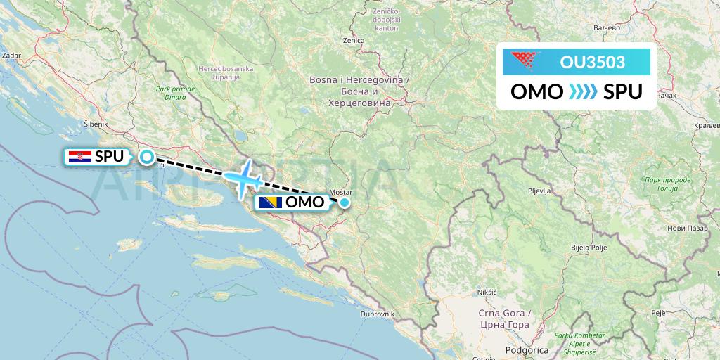 OU3503 Croatia Airlines Flight Map: Mostar to Split