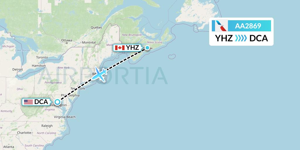 AA2869 American Airlines Flight Map: Halifax to Washington