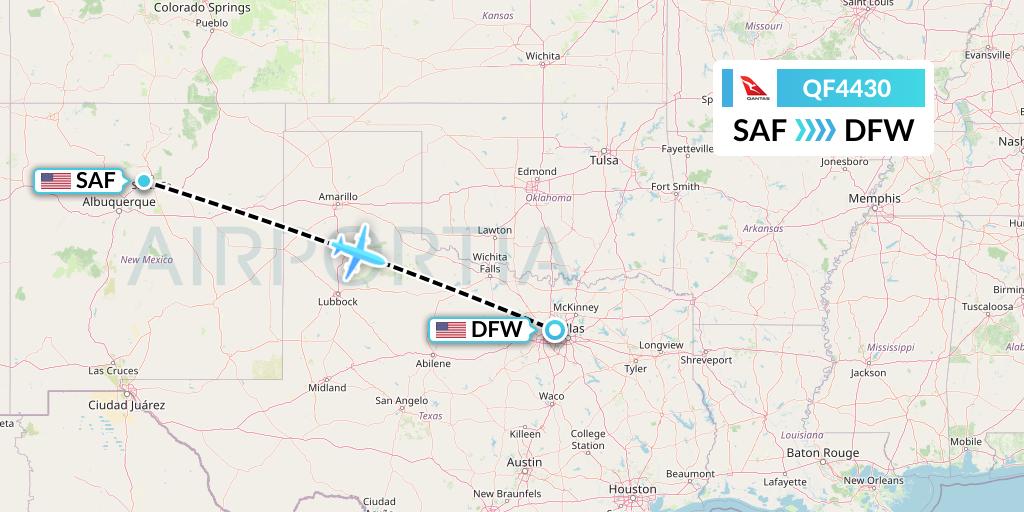 QF4430 Qantas Flight Map: Santa Fe to Dallas
