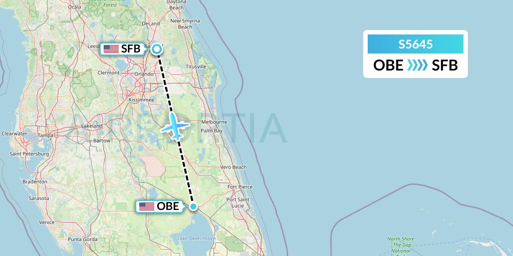 S5645 Star Air Flight Map: Okeechobee to Orlando