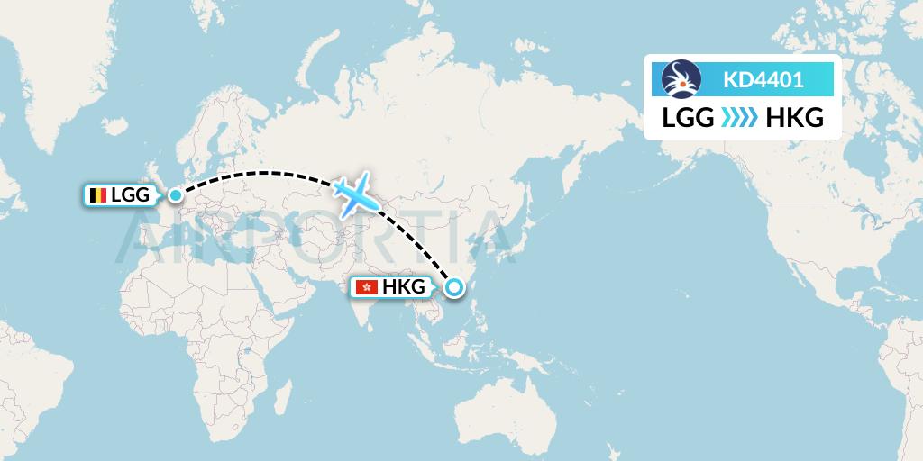 KD4401 KalStar Aviation Flight Map: Liege to Hong Kong