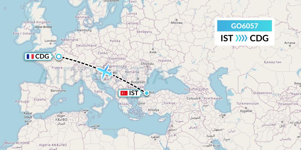 GO6057 ULS Airlines Cargo Flight Map: Istanbul to Paris