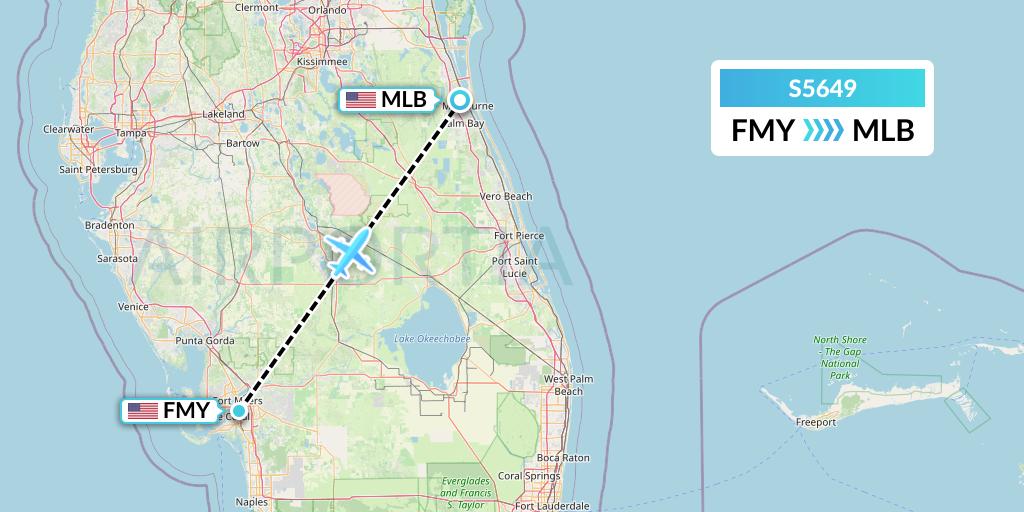 S5649 Star Air Flight Map: Fort Myers to Melbourne