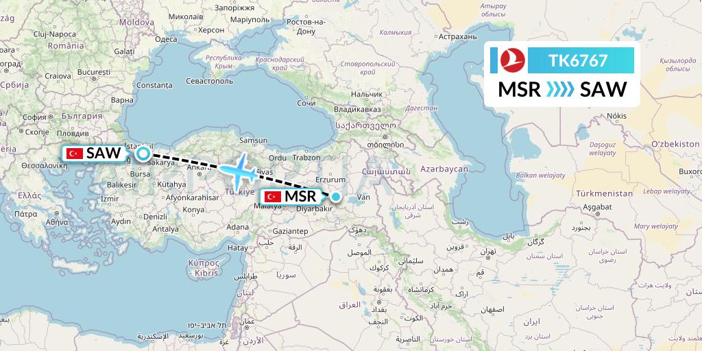 TK6767 Turkish Airlines Flight Map: Mus to Istanbul