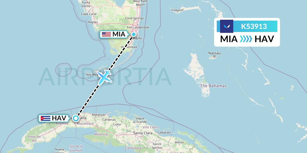 K53913 SeaPort Airlines Flight Map: Miami to Havana