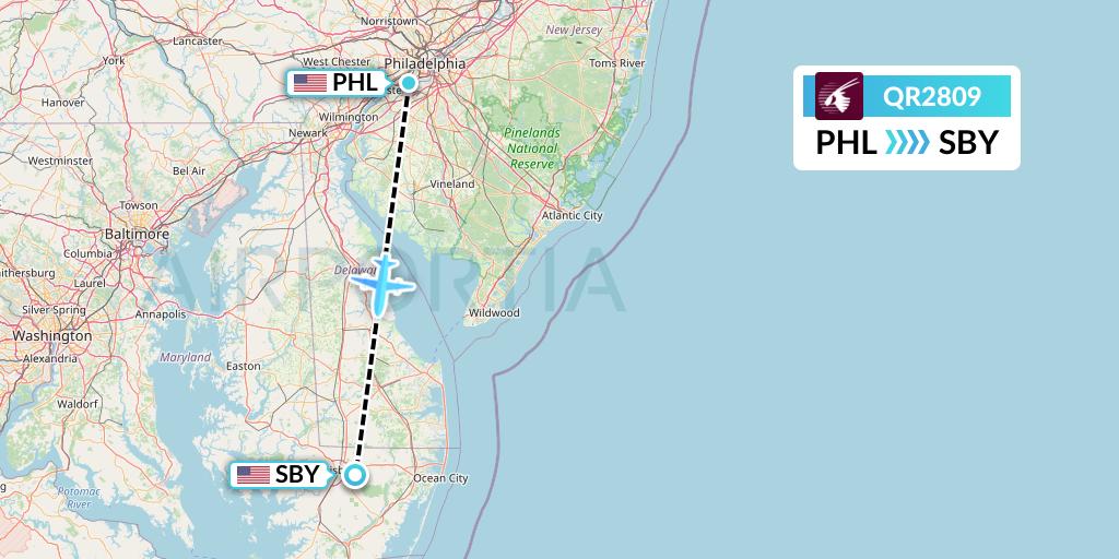 QR2809 Qatar Airways Flight Map: Philadelphia to Salisbury