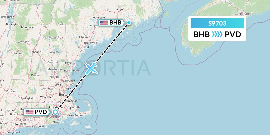 S9703 Flybig Flight Map: Bar Harbor to Providence