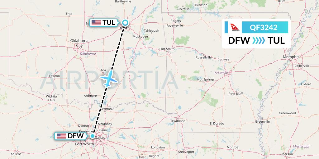 QF3242 Qantas Flight Map: Dallas to Tulsa