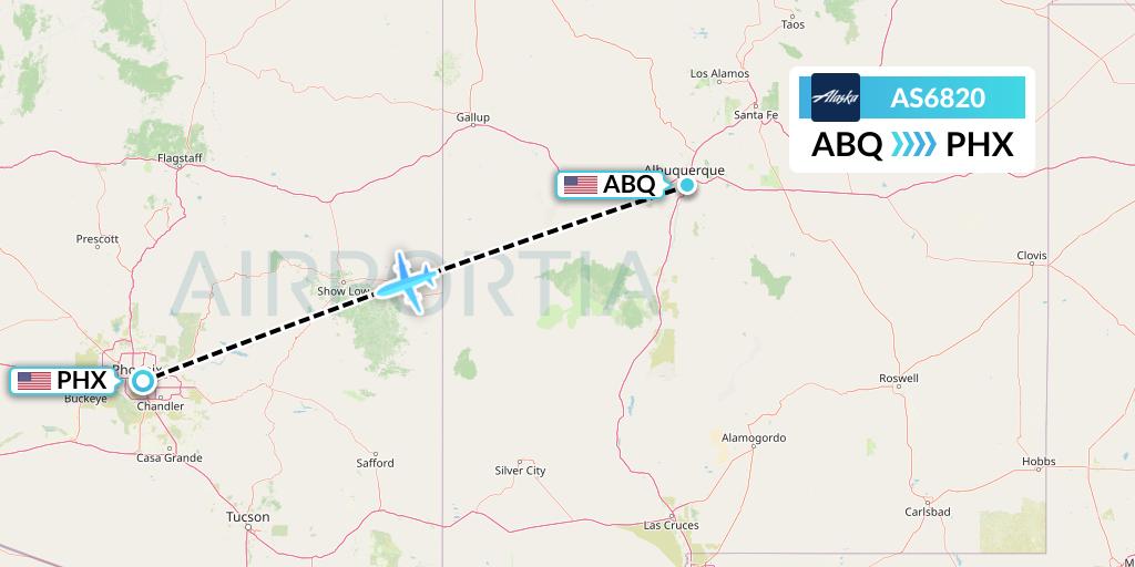 AS6820 Alaska Airlines Flight Map: Albuquerque to Phoenix